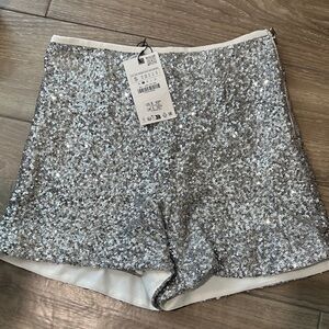Zara Silver Sequin High Waist Shorts